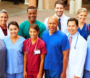 A group of health staff smiling together