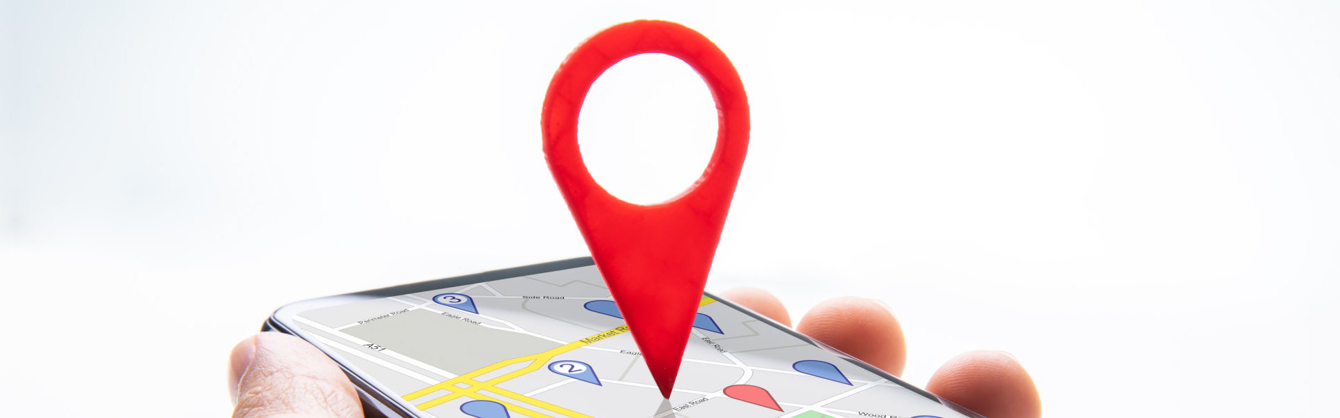 A pinned location on a map in a mobile phone