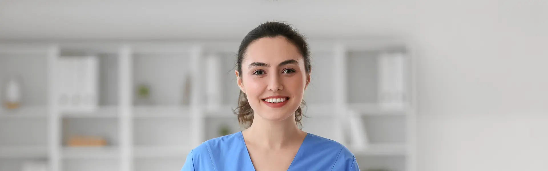 A female nurse smiling